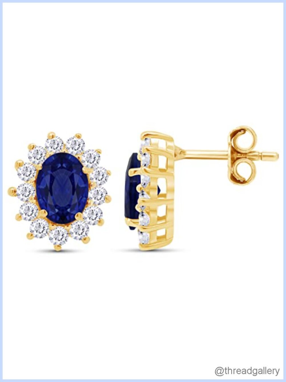 14K Yellow Gold Plated 925 Sterling Silver Oval Halo Stud Earrings